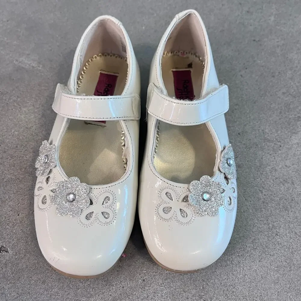 Rachel Shoes beige cream gold flowers mary jane dress shoes toddler girl size 10